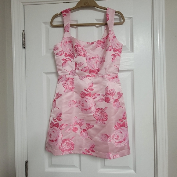 Lulus NWT Brighter Side Pink Floral Satin Dress. - Picture 6 of 15
